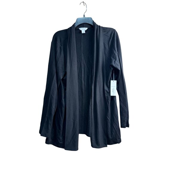 Liz Claiborne Black Open Front Cardigan XL Lightweight Rayon Blend - Picture 2 of 10
